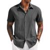 imageCOOFANDY Mens Cuban Guayabera Short Sleeve Shirt Casual Summer Beach Tops Button Down Untucked ShirtsGrey