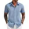 imageCOOFANDY Mens Cuban Guayabera Short Sleeve Shirt Casual Summer Beach Tops Button Down Untucked ShirtsLight Blue
