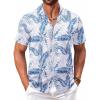 imageCOOFANDY Mens Hawaiian Floral Shirts Short Sleeve Button Down Shirts Tropical Summer Beach ShirtsPalm Leafwhite Blue