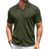 imageCOOFANDY Mens Knit Shirts Short Sleeve Button Down Polo Shirt Vintage Casual Summer Beach ShirtsArmy Green