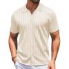 imageCOOFANDY Mens Knit Shirts Short Sleeve Button Down Polo Shirt Vintage Casual Summer Beach ShirtsBeige