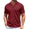 imageCOOFANDY Mens Knit Shirts Short Sleeve Button Down Polo Shirt Vintage Casual Summer Beach ShirtsWine Red