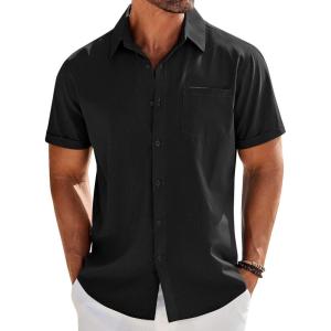 imageCOOFANDY Mens Casual Button Down Shirts Short Sleeve Beach Summer Shirt Vacation Wedding Shirts with PocketBlack