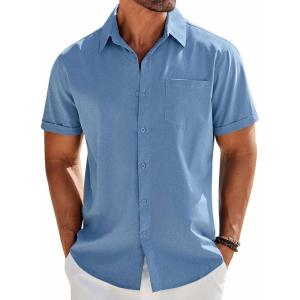 imageCOOFANDY Mens Casual Button Down Shirts Short Sleeve Beach Summer Shirt Vacation Wedding Shirts with PocketBlue