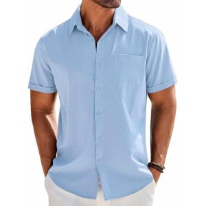 imageCOOFANDY Mens Casual Button Down Shirts Short Sleeve Beach Summer Shirt Vacation Wedding Shirts with PocketClear Blue
