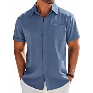 imageCOOFANDY Mens Casual Button Down Shirts Short Sleeve Beach Summer Shirt Vacation Wedding Shirts with PocketMidnight Blue