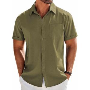 imageCOOFANDY Mens Casual Button Down Shirts Short Sleeve Beach Summer Shirt Vacation Wedding Shirts with PocketOlive Green