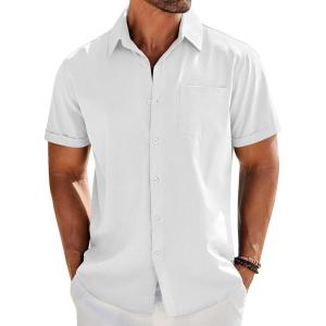 imageCOOFANDY Mens Casual Button Down Shirts Short Sleeve Beach Summer Shirt Vacation Wedding Shirts with PocketWhite