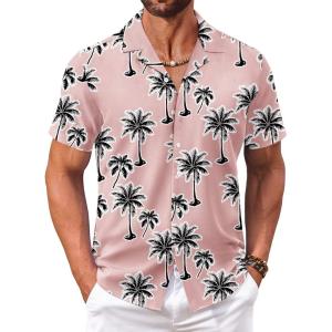 imageCOOFANDY Mens Hawaiian Floral Shirts Short Sleeve Button Down Shirts Tropical Summer Beach ShirtsCoconut Treepink