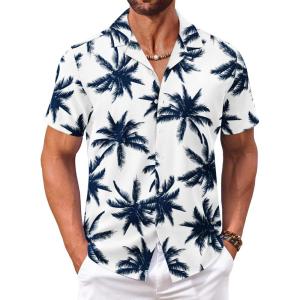 imageCOOFANDY Mens Hawaiian Floral Shirts Short Sleeve Button Down Shirts Tropical Summer Beach ShirtsCoconut Treewhite