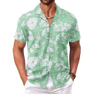 imageCOOFANDY Mens Hawaiian Floral Shirts Short Sleeve Button Down Shirts Tropical Summer Beach ShirtsMonstera Leafgreen