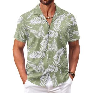 imageCOOFANDY Mens Hawaiian Floral Shirts Short Sleeve Button Down Shirts Tropical Summer Beach ShirtsPalm Leafgreen