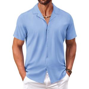 imageCOOFANDY Mens Hawaiian Floral Shirts Short Sleeve Button Down Shirts Tropical Summer Beach ShirtsSolidlight Blue
