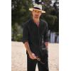 imageCOOFANDY Linen Sets For Men 2 Piece Button Down Shirt Long Sleeve And Casual Beach Drawstring Waist Pants Summer OutfitsBlack