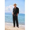 imageCOOFANDY Linen Sets For Men 2 Piece Button Down Shirt Long Sleeve And Casual Beach Drawstring Waist Pants Summer OutfitsBlack