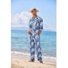 imageCOOFANDY Linen Sets For Men 2 Piece Button Down Shirt Long Sleeve And Casual Beach Drawstring Waist Pants Summer OutfitsBlue Leaves