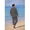 imageCOOFANDY Linen Sets For Men 2 Piece Button Down Shirt Long Sleeve And Casual Beach Drawstring Waist Pants Summer OutfitsDark Grey