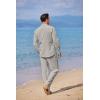 imageCOOFANDY Linen Sets For Men 2 Piece Button Down Shirt Long Sleeve And Casual Beach Drawstring Waist Pants Summer OutfitsLight Grey