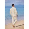 imageCOOFANDY Linen Sets For Men 2 Piece Button Down Shirt Long Sleeve And Casual Beach Drawstring Waist Pants Summer OutfitsLight Khaki