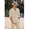 imageCOOFANDY Linen Sets For Men 2 Piece Button Down Shirt Long Sleeve And Casual Beach Drawstring Waist Pants Summer OutfitsLight Khaki
