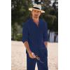 imageCOOFANDY Linen Sets For Men 2 Piece Button Down Shirt Long Sleeve And Casual Beach Drawstring Waist Pants Summer OutfitsNavy