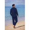 imageCOOFANDY Linen Sets For Men 2 Piece Button Down Shirt Long Sleeve And Casual Beach Drawstring Waist Pants Summer OutfitsNavy