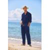 imageCOOFANDY Linen Sets For Men 2 Piece Button Down Shirt Long Sleeve And Casual Beach Drawstring Waist Pants Summer OutfitsNavy