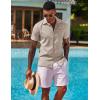 imageCOOFANDY Mens Button Down Shirts Short Sleeve Casual Shirts Summer Beach Linen Shirts with PocketKhaki