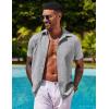 imageCOOFANDY Mens Button Down Shirts Short Sleeve Casual Shirts Summer Beach Linen Shirts with PocketLight Grey