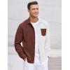 imageCOOFANDY Mens Corduroy Shirt Casual Long Sleeve Button Down Lightweight Jacket Fall Textured ShacketBrown  White