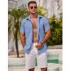 imageCOOFANDY Mens Linen Shirts Short Sleeve Casual Shirts Summer Beach Button Down Shirts with PocketAzure