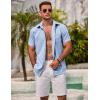 imageCOOFANDY Mens Linen Shirts Short Sleeve Casual Shirts Summer Beach Button Down Shirts with PocketClear Blue