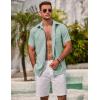 imageCOOFANDY Mens Linen Shirts Short Sleeve Casual Shirts Summer Beach Button Down Shirts with PocketLight Green