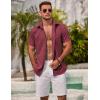 imageCOOFANDY Mens Linen Shirts Short Sleeve Casual Shirts Summer Beach Button Down Shirts with PocketWine Red