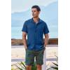 imageCOOFANDY Mens Short Sleeve Casual Button Down Shirts Textured Summer Beach Shirt with PocketDenim Blue