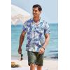 imageCOOFANDY Mens Short Sleeve Casual Button Down Shirts Textured Summer Beach Shirt with PocketWhiteblue Leaves