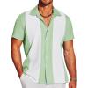 imageCOOFANDY Mens Casual Vintage Bowling Shirt Untucked Short Sleeve Button Down Summer Beach ShirtsGreen White