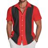 imageCOOFANDY Mens Casual Vintage Bowling Shirt Untucked Short Sleeve Button Down Summer Beach ShirtsTrue Red Black