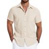 imageCOOFANDY Mens Linen Shirts Short Sleeve Casual Shirts Summer Beach Button Down Shirts with PocketNude