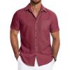 imageCOOFANDY Mens Linen Shirts Short Sleeve Casual Shirts Summer Beach Button Down Shirts with PocketWine Red
