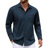 imageCOOFANDY Mens Long Sleeve Casual Button Down Shirt Wrinkle Free Untucked Dress ShirtsNavy Blue