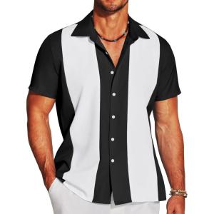imageCOOFANDY Mens Casual Vintage Bowling Shirt Untucked Short Sleeve Button Down Summer Beach ShirtsBlack White
