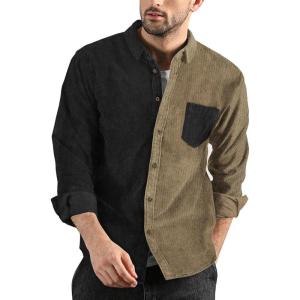 imageCOOFANDY Mens Corduroy Shirt Casual Long Sleeve Button Down Lightweight Jacket Fall Textured ShacketBlack  Brown