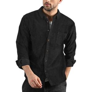 imageCOOFANDY Mens Corduroy Shirt Casual Long Sleeve Button Down Lightweight Jacket Fall Textured ShacketBlack