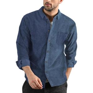 imageCOOFANDY Mens Corduroy Shirt Casual Long Sleeve Button Down Lightweight Jacket Fall Textured ShacketBlue  Navy Blue
