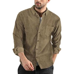 imageCOOFANDY Mens Corduroy Shirt Casual Long Sleeve Button Down Lightweight Jacket Fall Textured ShacketBrown