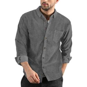 imageCOOFANDY Mens Corduroy Shirt Casual Long Sleeve Button Down Lightweight Jacket Fall Textured ShacketDark Grey
