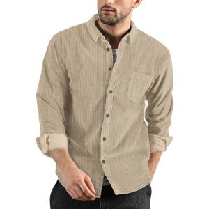 imageCOOFANDY Mens Corduroy Shirt Casual Long Sleeve Button Down Lightweight Jacket Fall Textured ShacketKhaki