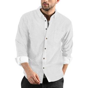 imageCOOFANDY Mens Corduroy Shirt Casual Long Sleeve Button Down Lightweight Jacket Fall Textured ShacketWhite