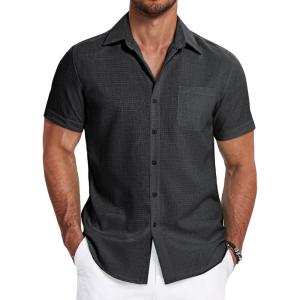 imageCOOFANDY Mens Linen Shirts Short Sleeve Casual Shirts Summer Beach Button Down Shirts with PocketBlack